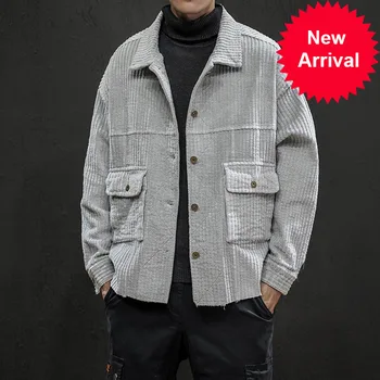 

Jacket Autumn Corduroy Men's Fashion Retro Solid Color Casual Cotton Jacket Man Streetwear Wild Loose Coat Men Large Size M-5XL