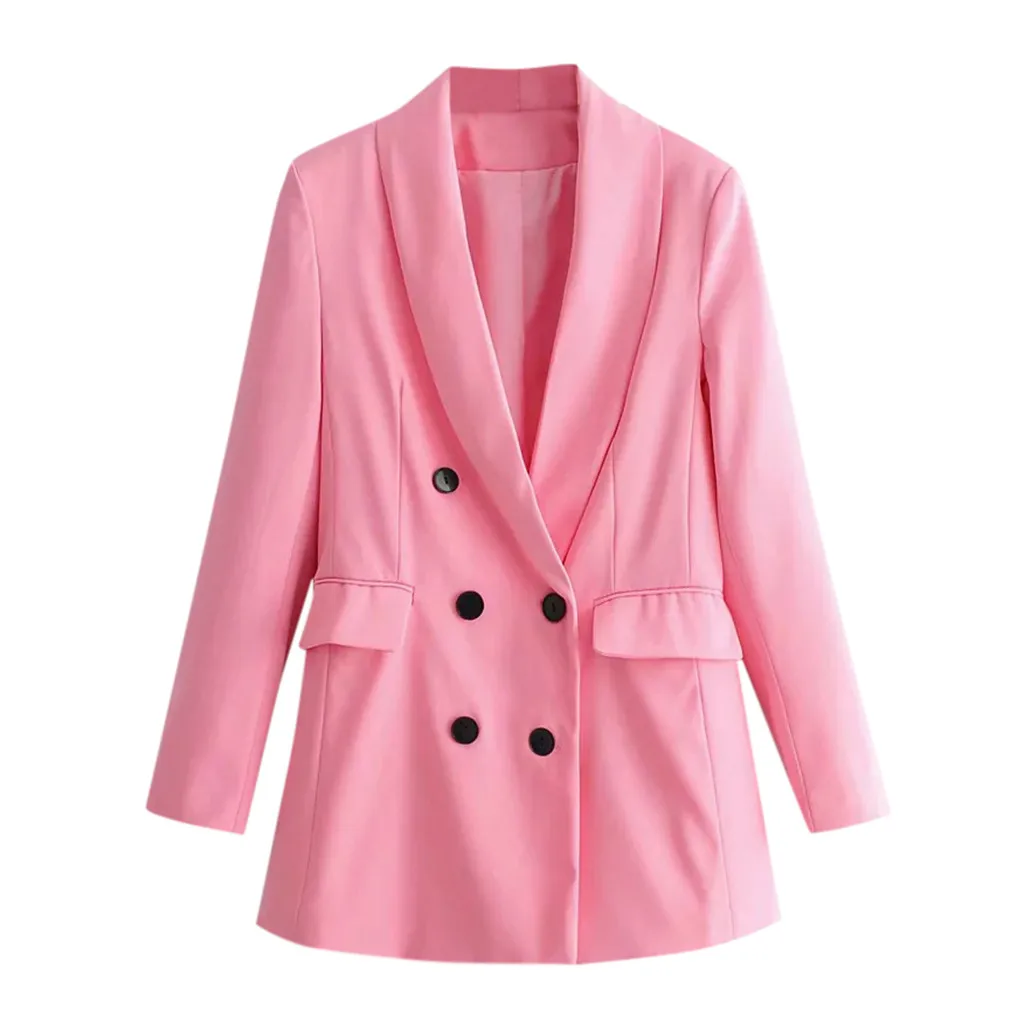 Pink top Розовый желтый цвет костюм Блейзер Куртка Женская мода с длинным рукавом пальто женская элегантная двубортная куртка костюмы женские - Цвет: Pink top