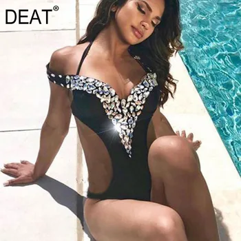 

DEAT 2020 new summer fashion single chain stone embroidery high waist hollow out sexy swimwearing