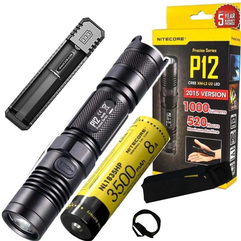 Тактическая вспышка NITECORE P12 CREE XM L2 U2 светодиодная лампа макс. 1000 люмен расстояние