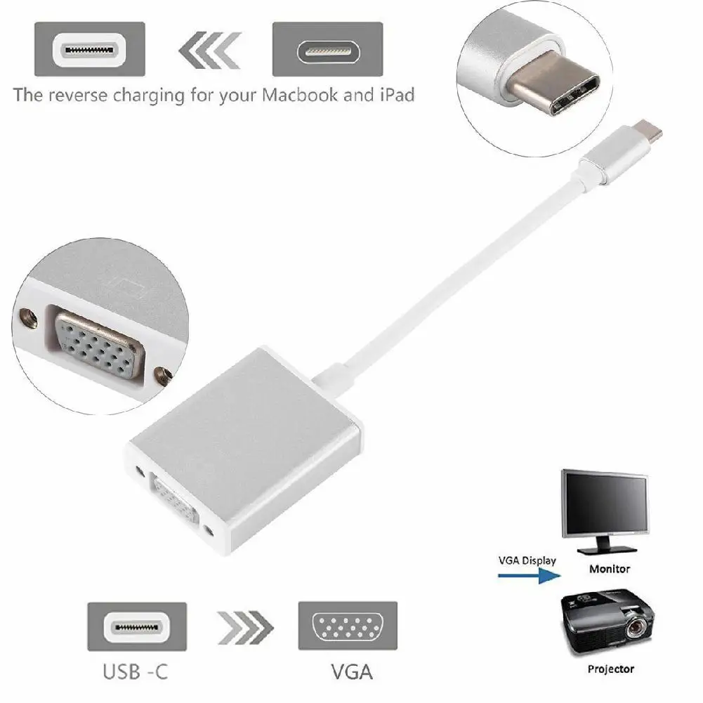 GloryStar USB 3,1 type C к VGA адаптер USB-C папа к VGA 1080p Женский конвертер