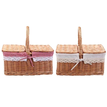 

Picnic Basket Practical Pastoral Style Basket Decorative Fabric Storage Basket Flower Basket for Home Outdoor
