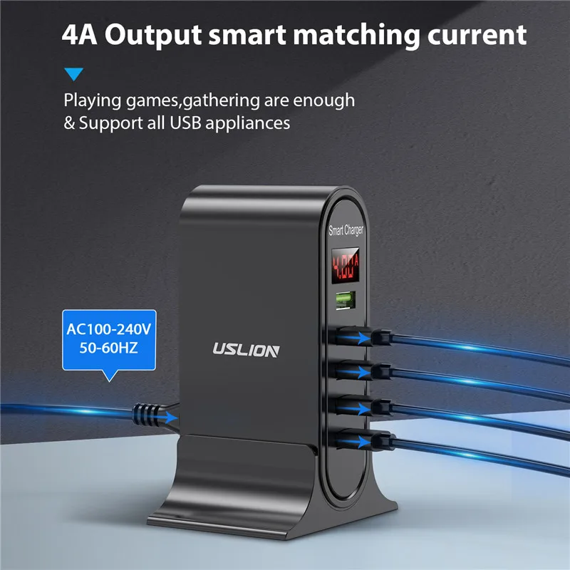 USLION 5 Port Charger HUB Multi USB Charging Station Dock Desktop Wall Home LED Display Universal New Chargers EU US_voghion.com