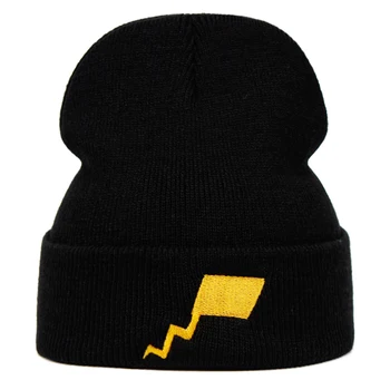 

Pikachu Beanie Embroidery Pokemon Lightning tail men women Knit Cap Knitted Hat Skullies Warm Winter Unisex Ski Hip Hop Hats