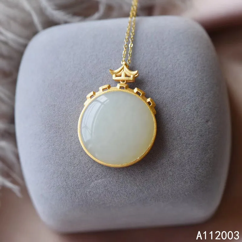 

KJJEAXCMY Fine Jewelry 925 Sterling Silver Inlaid Natural White Jade Female Pendant Necklace Noble Support Detection