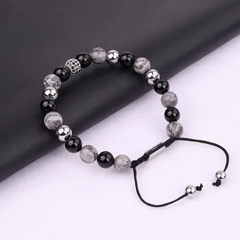 High Quality Men Jewelry Bracelet Natural Stone CZ Ball Beads Macrame Bracelet Bangle