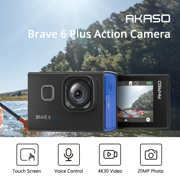 US $210.89 AKASO Brave 6 Plus WiFi Action Camera Native 4K30FPS 20MP 4k Sport Camera Video Cam Touch Screen EIS 8XZoom Voice Remote Control