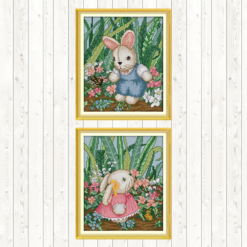 

Lovely Rabbit DIY Needlework Crafts Cross Stitch Embroidery Kits 14CT 11CT Counted and Stamped DMC Cotton Thread Printed Canvas