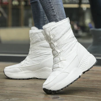 

Women's Winter Plush Lining Cozy Mid-Calf Rubber Sole Lace-up Casual Shoes Lace Black Hiking Shoes Women's Shoes Snow Boots