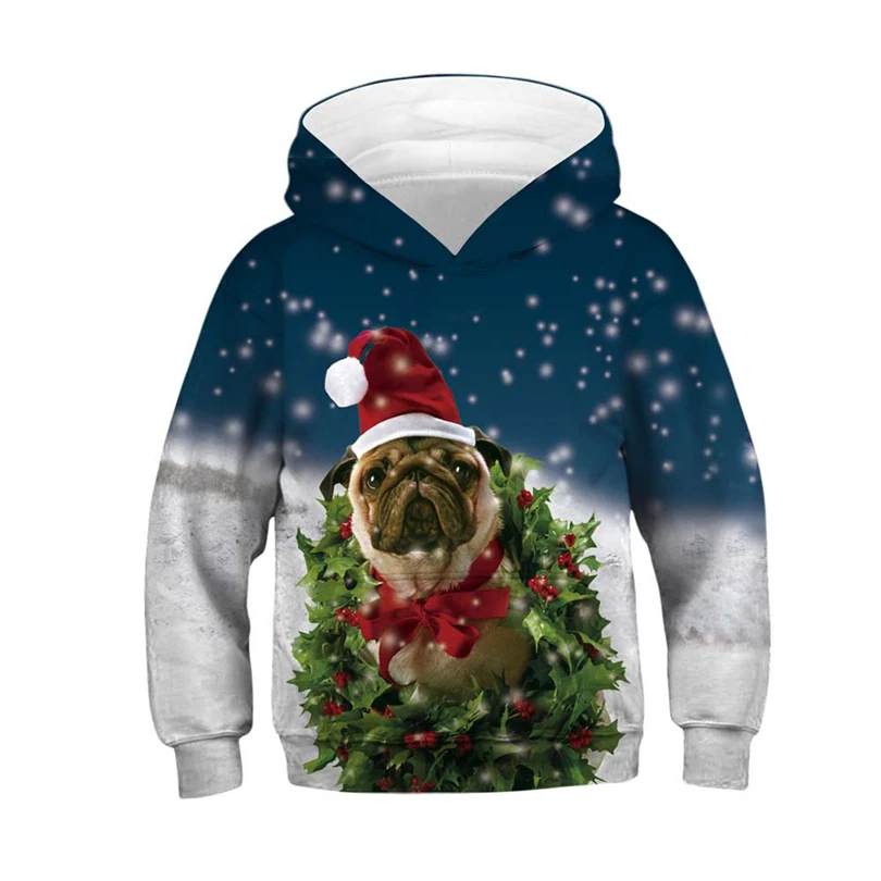 

Children's Christmas Sweatshirt 3D Print Hooded Tops Baby Boys Girls Novelty Fashion Pullover Long Sleeve Clothes 4-11 Year A20