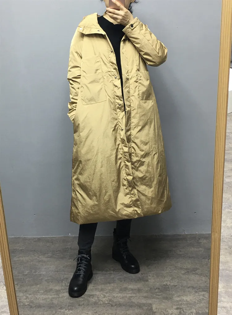 

2021 down jacket women's mid-length simple warm stand-up collar lightweight over-the-knee white duck down jacket winter