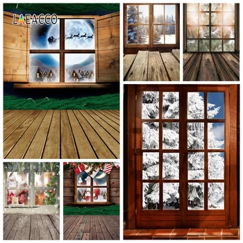 

Laeacco Window Landscape Snow Pine Trees Christmas Portrait Photography Backgrounds Winter Backdrops Baby Portrait Photophone