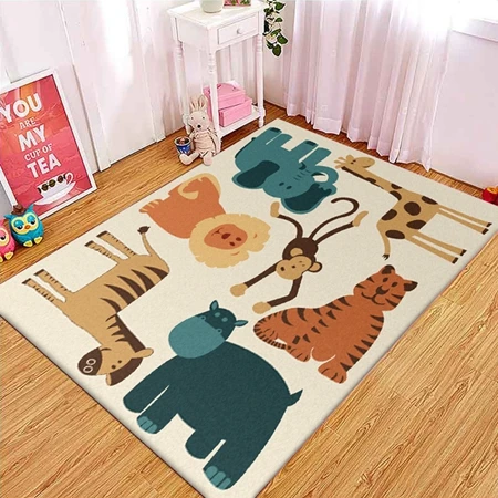 Милый мультфильм животных меховой коврик обезьяна Тигр Лев Слон Печатный гостиная спальня Площадь Ковер дети играть ползать пол коврик - Color: Carpet1