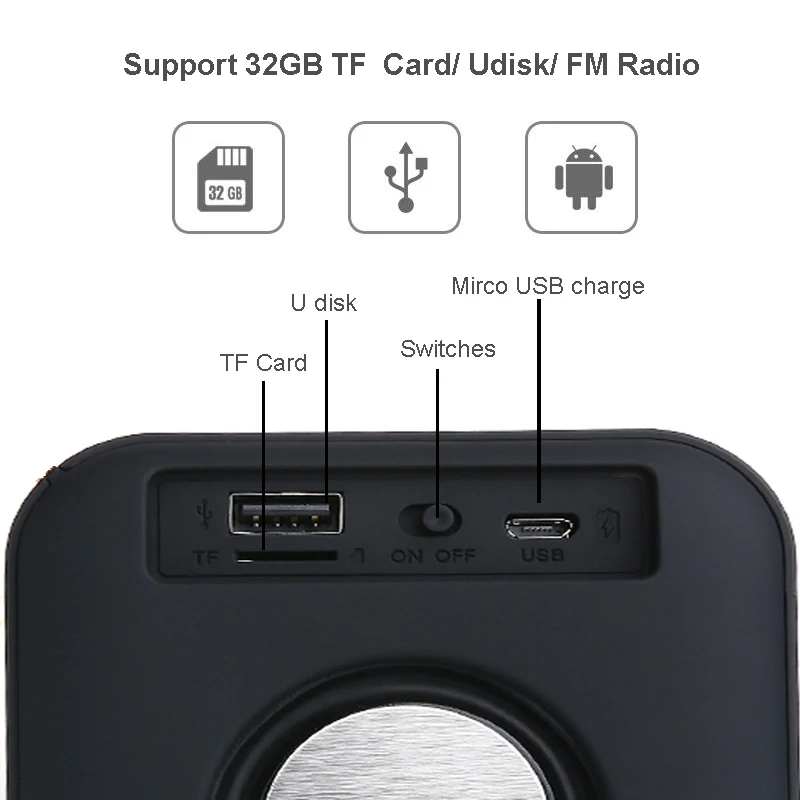 T5 Wireless Powerful Bluetooth Speaker Portable Column Mini Speaker Bluetooth 4.2 Outdoor Column Soundbox with TF card FM radio