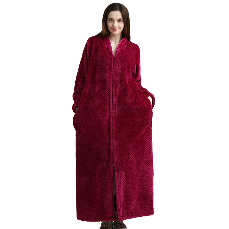 Большой размер, теплый длинный фланелевый Халат с капюшоном для влюбленных женщин и мужчин, толстый теплый зимний банный халат, ночной халат, халат, халаты для сна - Цвет: Красный