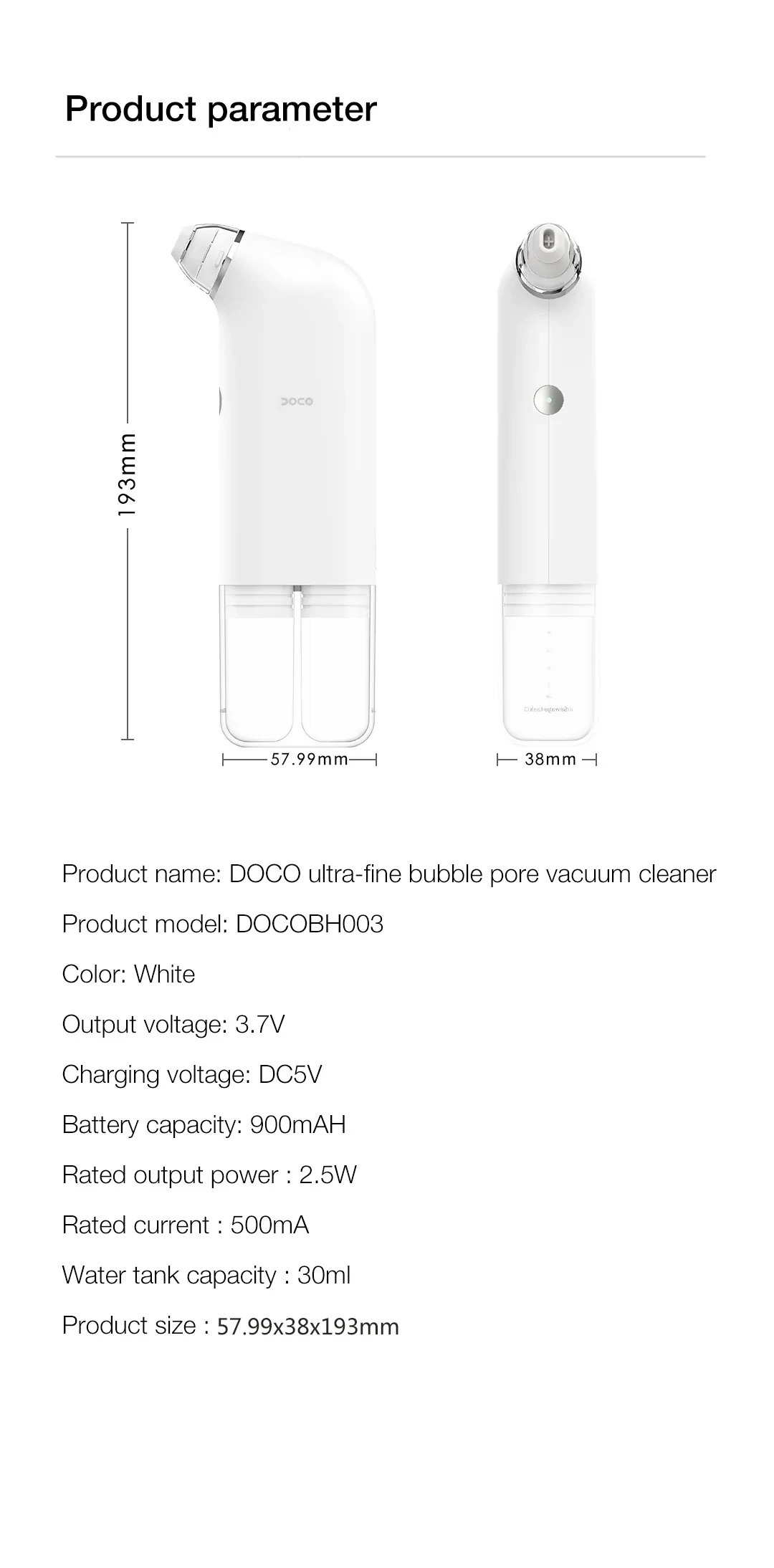 New Xiaomi DOCO Pore Vacuum Cleaner Blackhead Remover Electric Acne Cleaner Pore Cleaner Machine Facial Beauty Clean Skin Tool