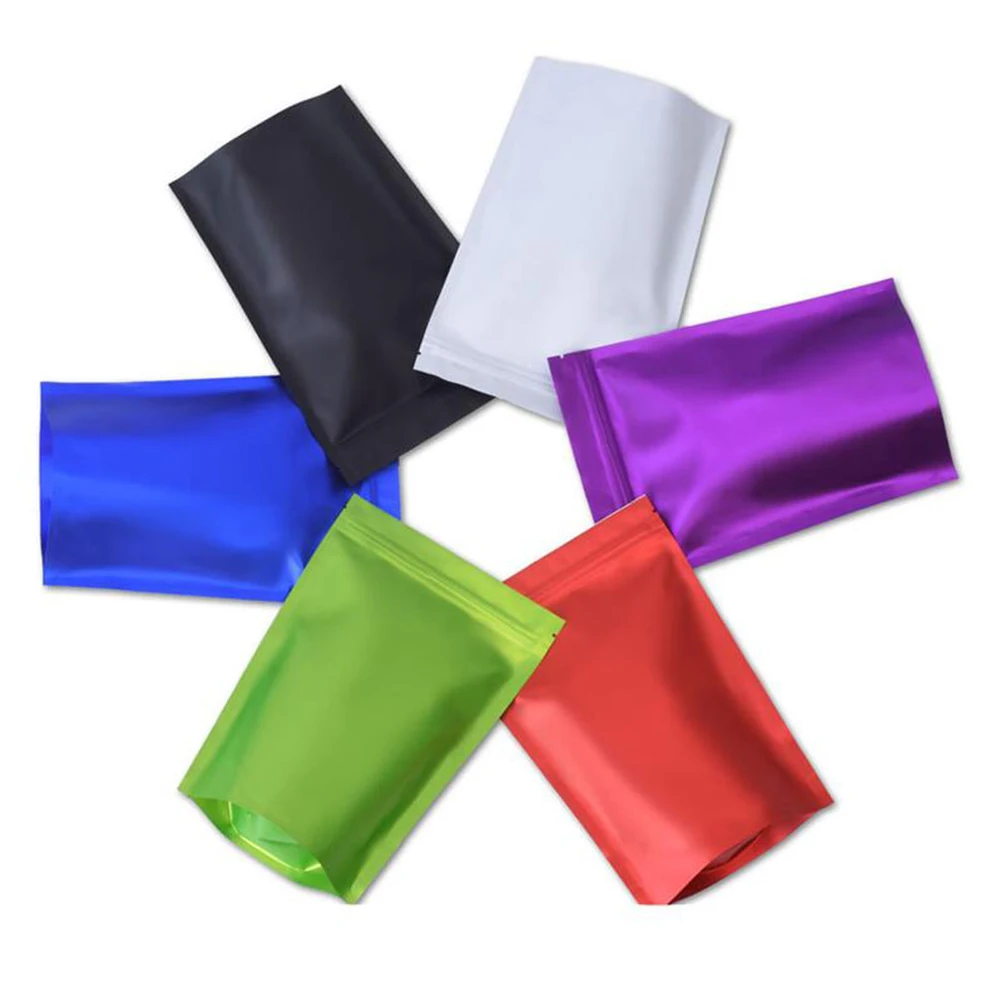 100Pcs Colorful Matte Aluminum Mylar Foil Stand Up Bag Zip Lock Grip Seal Tear Notch Reusable Food Ground Coffee Bean Tea Pack
