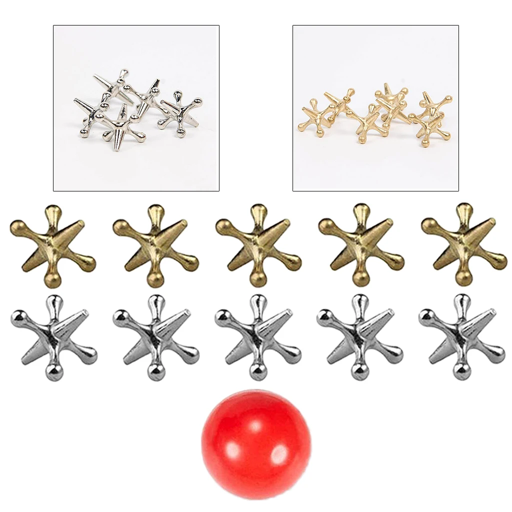 Juego de gatos de Metal dorado y plateado para niños, 10 Uds., con bola hinchable, nudillos, juego de cinco piedras, juguetes clásicos de fiesta Vintage para niños