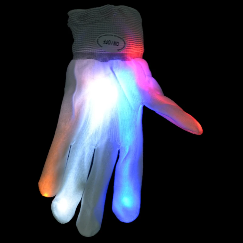 Freeship 1PC Magic White Glove Rainbow Flash Fingertip LED Gloves Unisex Light Up Glow Stick Gloves Mittens Hot^1