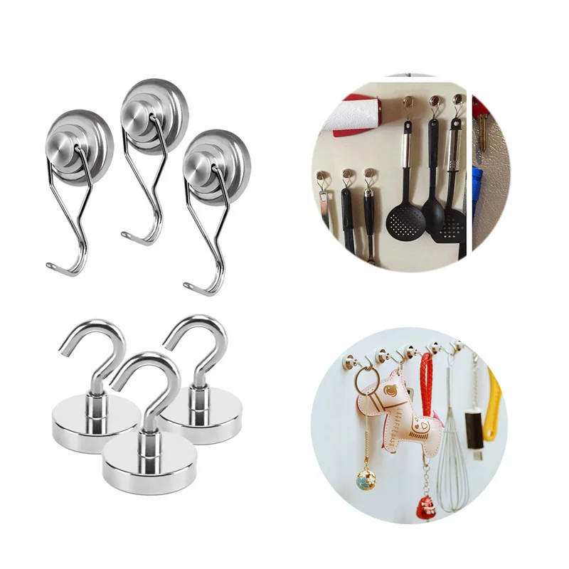

1Pcs Fridge Sticker Hooks Magnetic Material Base Multifunction Neodymium Magnet Vertical Hook Earth Magnet Pull-force 2KG/18kg