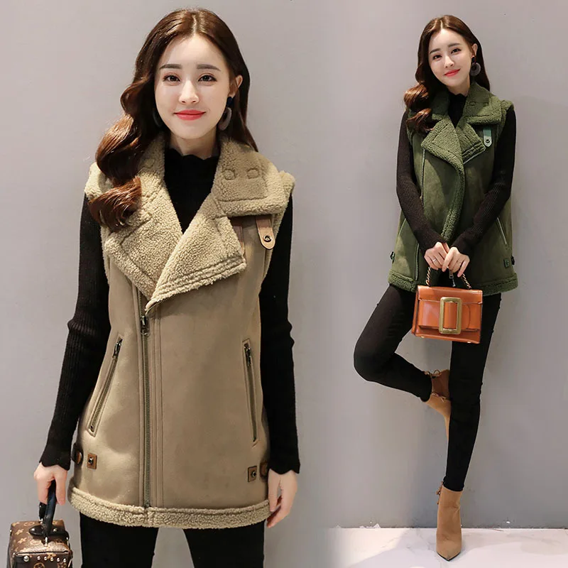 

2018 Winter New Style Korean-style Loose-Fit Slimming Thick Deerskin Velvet Cotton Vest Female Short Lambs Wool Vest