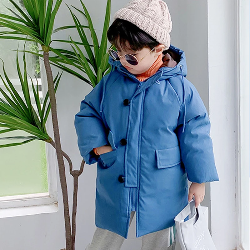 

New Style for Autumn and Winter Children's Down Jacket Coat Loose Button Long Boys and Girls Down Jacket Wholesale Boys Clothes