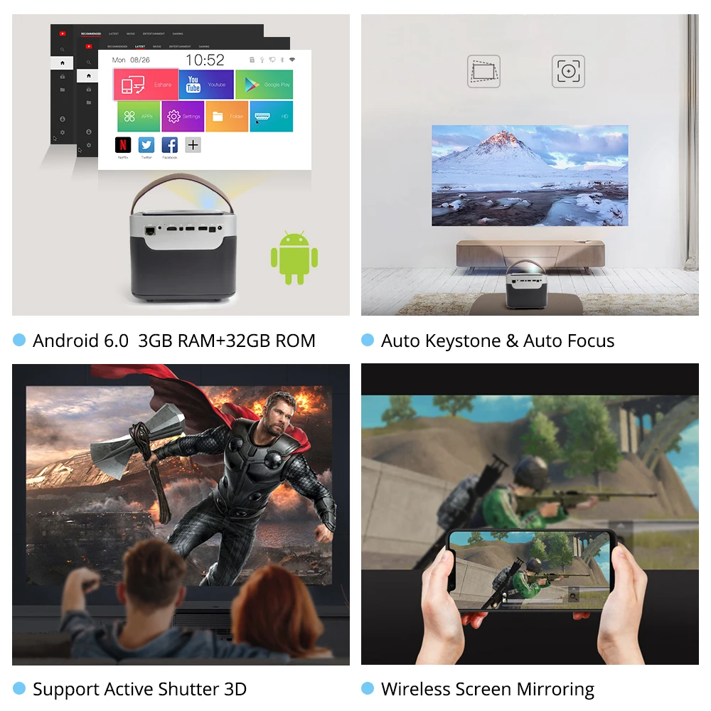 Everycom G7 DLP 1080P проектор Android 6 0 Wifi Bluetooth Активный затвор 3D 3 ГБ DDR4 32 Гб домашний