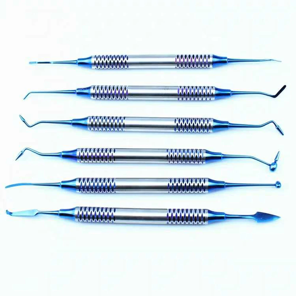 

6pcs Dental Composite Resin Filling Spatula Titanium plated Head Resin Filler Set thick handle Restoration Orthodontic Care Tool