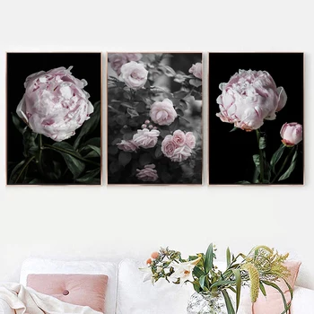 

Romantic Modern Pink Rose Peony Flowers Canvas Paintings Posters Prints Valentine's Gift Wall Art Pictures Bedroom Home Decor