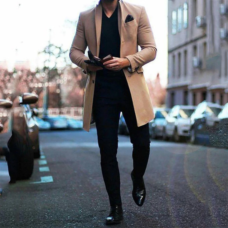 

Men's Casual Winter Warm Overcoat Coat Gentleman Trench Peacoat Long Jacket Outerwear Solid Long Coat Hot
