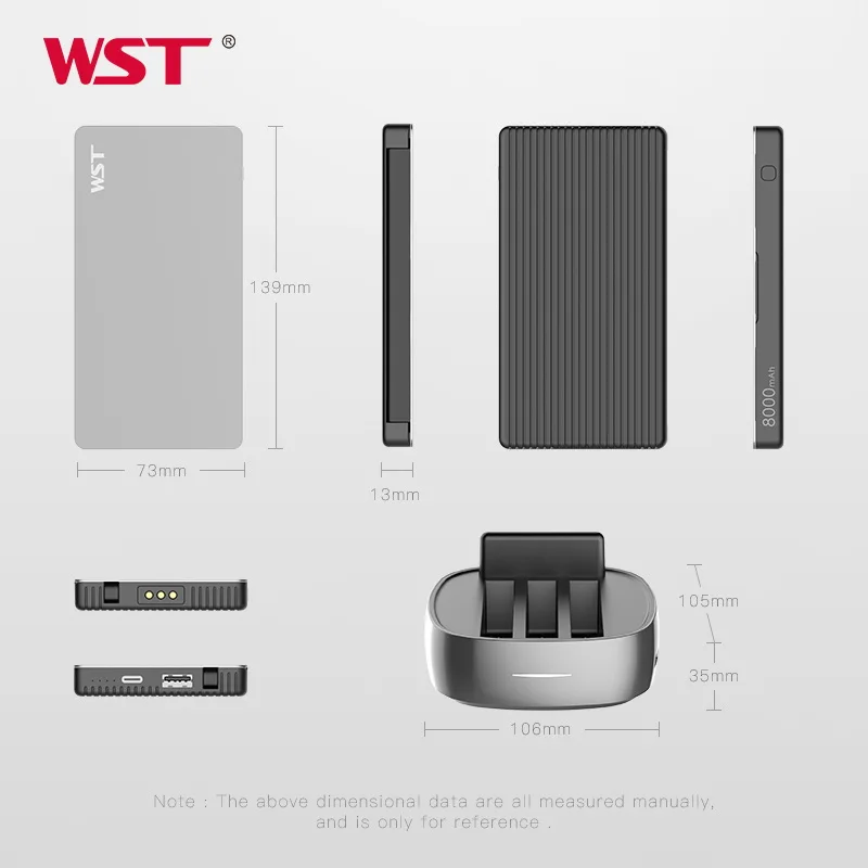  WST Portable Charger Station for Family Public Business 3PCS 8000mAh Power Bank with Built in Charg