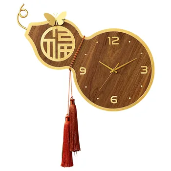 

Numbers Art Wall Clock Living Room Wooden Gourd New Chinese Style Wall Clocks Personality Silent Wandklokken Home Garden EF50WC
