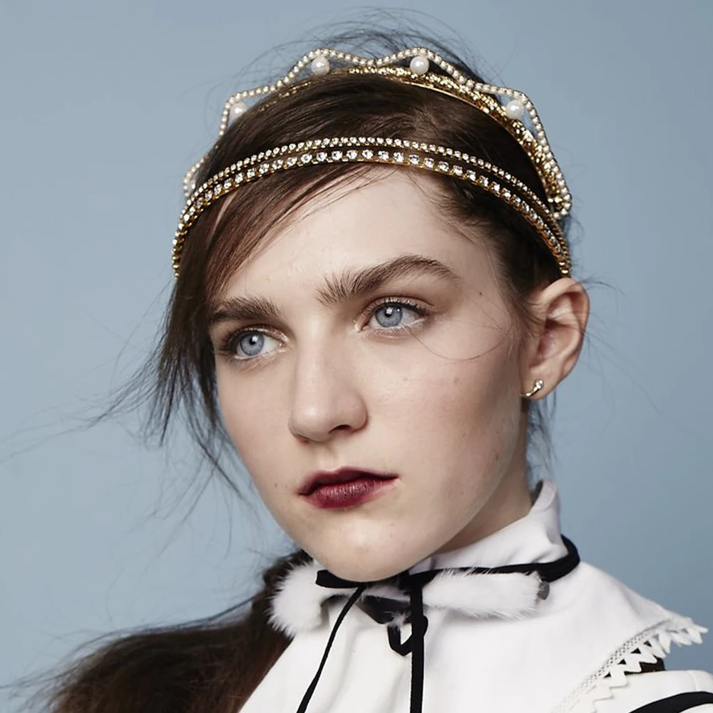 

Vodeshanliwen Trendy Imitation pearl Hairwear For Women Wedding Accessories Cute Rhinestone Headband Brand Design Statement Hair