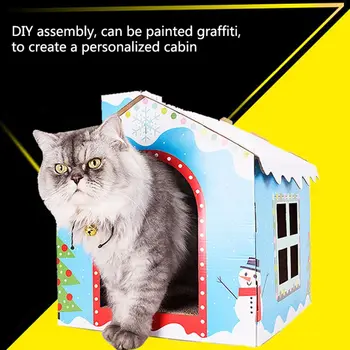 

Pet Cat Corrugated Paper Toy House Scratch-resistant Kitty Folding Funny Cage Pet Cat Sleeping House Playing Ground