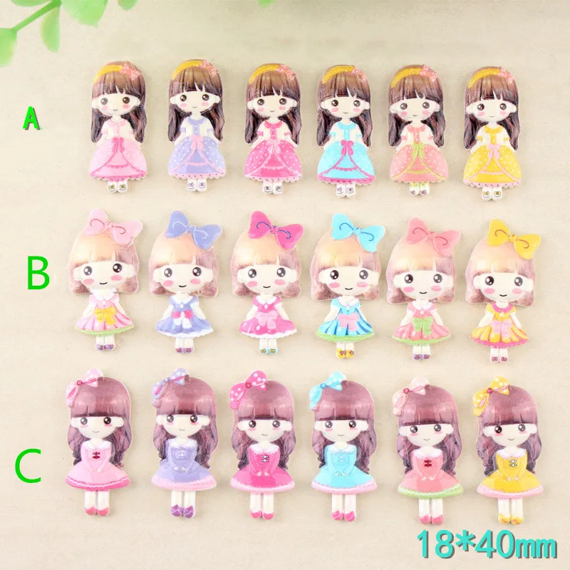 

18*40mm Colorful Girl Image Planar Resin Cabochon Embellishments Scrapbooking Flatback ornament Patch Sticker Hair Bow DIY 10pcs