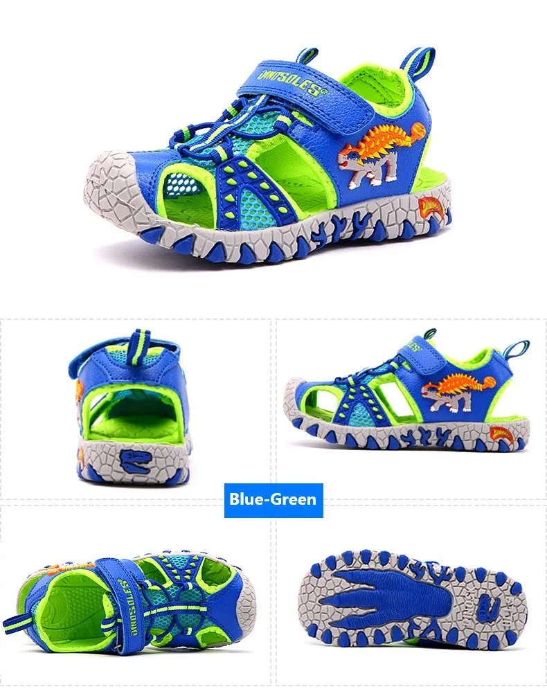 Sandal for girl DINO Dinosaur LED Flashing Summer Sandals 4-8Y Boys Children Cut-Outs Closed Toe Fashion Little Kids Beach Spots Shoes Anti-Slip girls leather shoes