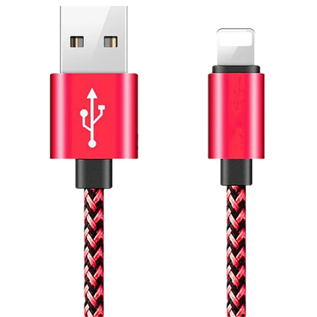 Нейлоновый Плетеный USB кабель синхронизации данных и зарядки для Apple iPhone 11, 6, 6 S, 7, 8 Plus, X, XR, XS Max, 5, 5S, SE, быстрое зарядное устройство, провод, шнур, 2 м, 3 м - Тип штекера: red