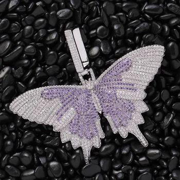 

Hip Hop Claw Set AAA+ CZ Stone Bling Iced Out Big Butterfly Pendants Necklaces for Women Men Rapper Jewelry Drop Shipping