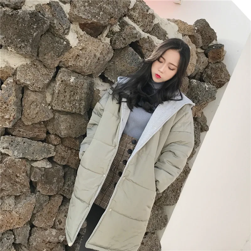 

Photo Shoot 2019 Winter WOMEN'S Dress Korean-style Mid-length Loose-Fit Hooded Cotton-padded Clothes over-the-Knee Cotton Coat S