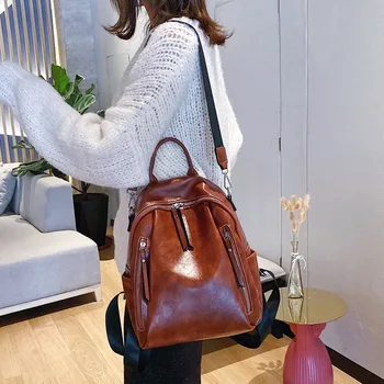 

2020 New Korean Fashion Backpack PU Leather School Bag Lady Backpack Retro Backpack