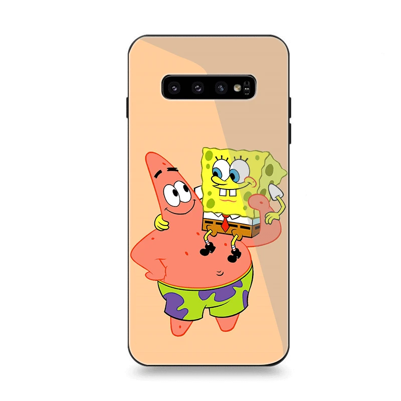 Чехол для телефона Стекло для samsung A10 A20 A30 A40 A50 A60 A70 S7 край S8 S9 S10 Plus Note 8 9 10 плюс Чехол смешной рисунком из мультфильма «Губка Боб» из пробкового дерева - Цвет: G8