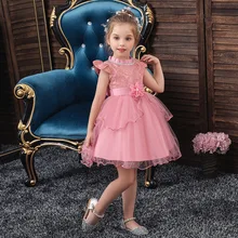 Embroidery One-Shoulder Dress for Children Princess Formal Dresses Flower Kids Wedding Evening Prom Gown Girls Christmas Party