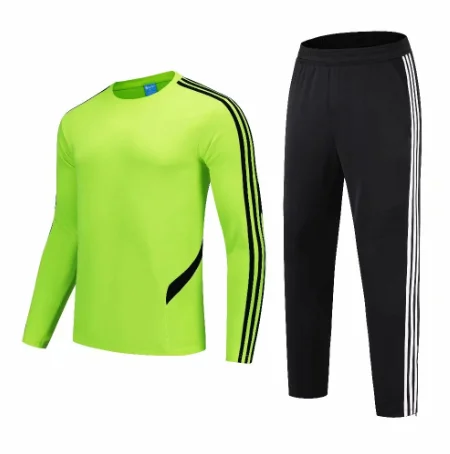 Kids Long Sleeve Soccer Jersey Set Child Men Suit Round Neck Tracksuit Running Football Jackets& Pants Training Uniform Custom - Цвет: Fluorescent green