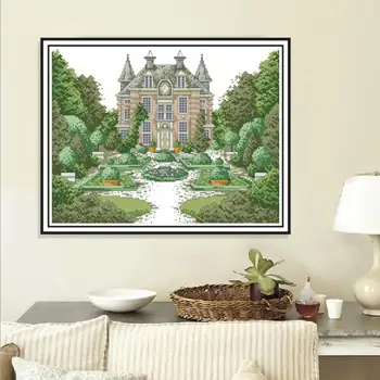 

Needlework Sets For Full Embroidery Kits European Style Castle Villa Building Home Decoration Wall Painting DIY Cross Stitch