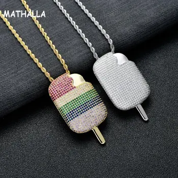 

MATHALLA Iced Out Ice Cream Pendant Necklace Bling Micro Paved Multicolor Cubic Zircon Chain Hip Hop Rock Jewelry For Gift