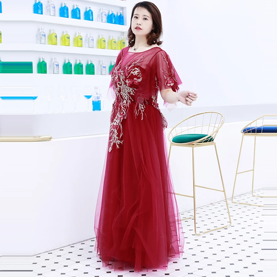 Длинные вечерние платья с вышивкой и кристаллами Robe De Soiree, женские вечерние платья с коротким рукавом размера плюс, вечерние платья с круглым вырезом T081