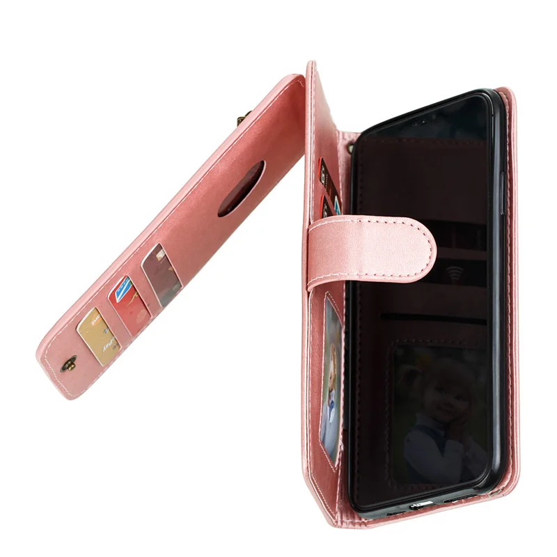 Кожаный чехол-книжка с 9 отделениями для карт для iPhone 11 11 Pro Max, магнитный чехол-кошелек для iPhone X, XR, XS, Max, 8, 7, 6 Plus, чехол с ремешком