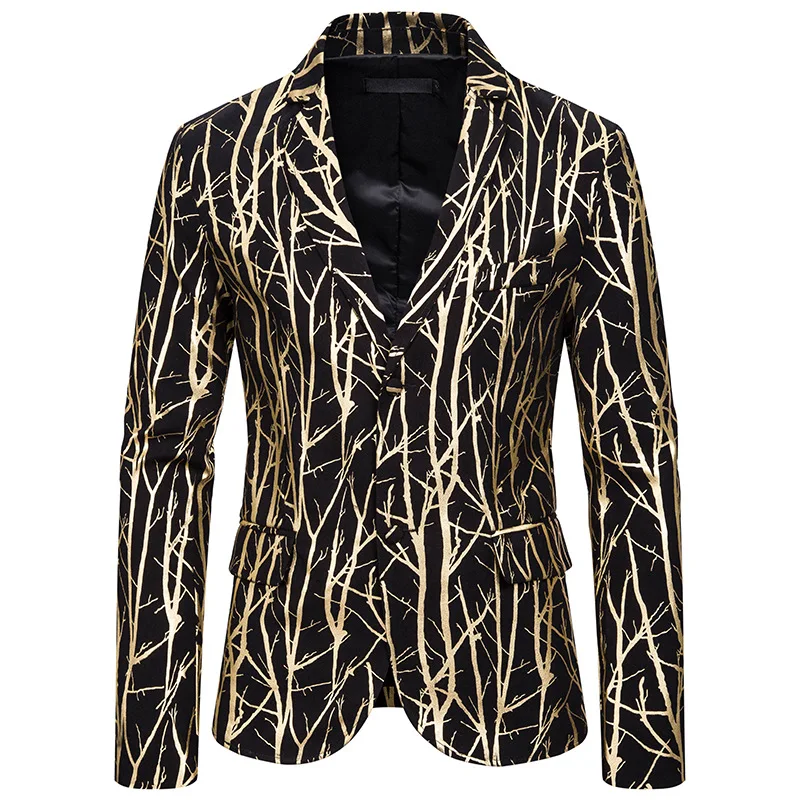 Мужской костюм slim fit модный принт ветка Золотое Тиснение костюм платье представление пальто