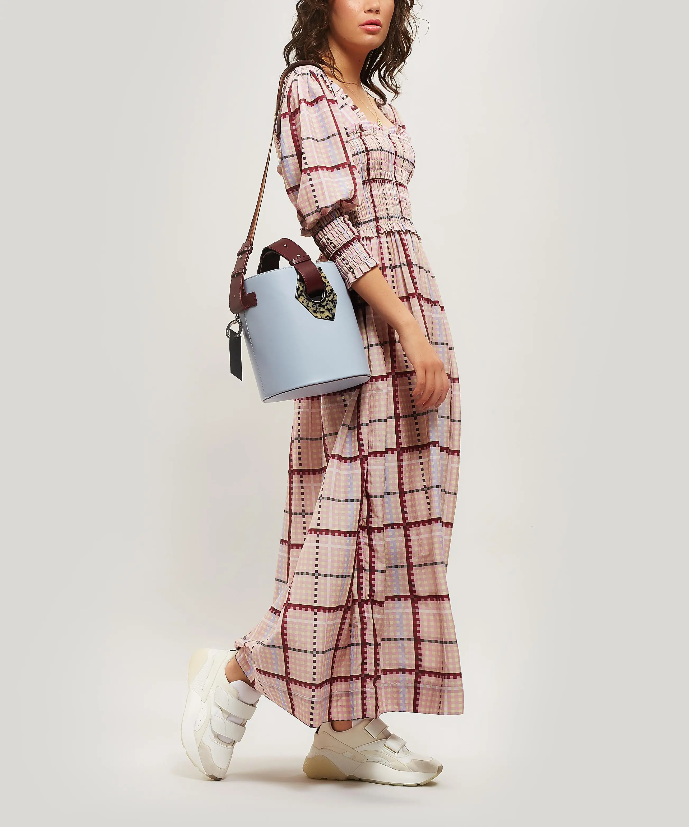 Дизайнерские разноцветные Gingham Smocked шифоновое макси-платье со сборками в клетку хлопок Пышное Платье в стиле ретро с оборками жоржет платье для пикника