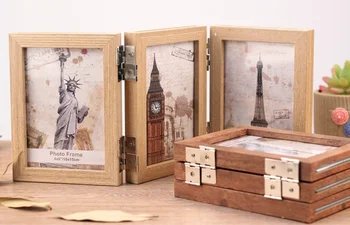 

6/7 Inch Tri-Fold Wooden Photo Frame Creative Folding Double-Sided Retro Combination Photo Frame Gift Wedding Home Decor ZM157